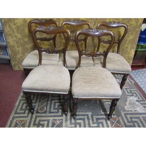 1297 - Set of 5 good quality Victorian  rosewood balloonback dining chairs with carved acanthus bar splats ... 