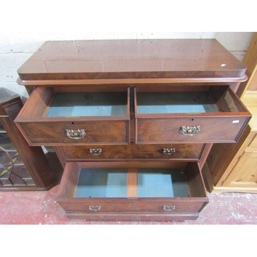 1355 - Victorian and figured walnut bedroom chest two short and three long drawers, raised on a plinth base... 