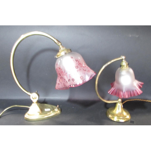 538 - An Edwardian style desk or reading lamp with arched column and original satin glass shade, together ... 