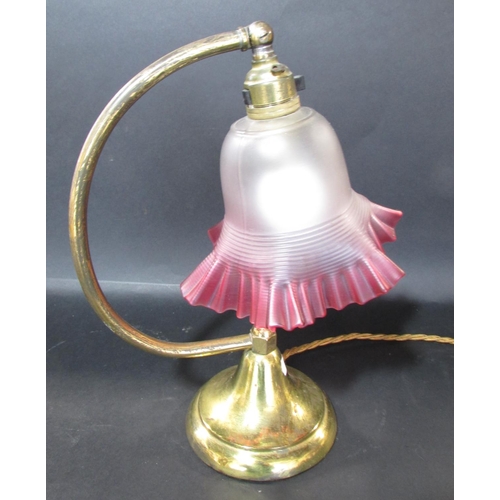 538 - An Edwardian style desk or reading lamp with arched column and original satin glass shade, together ... 