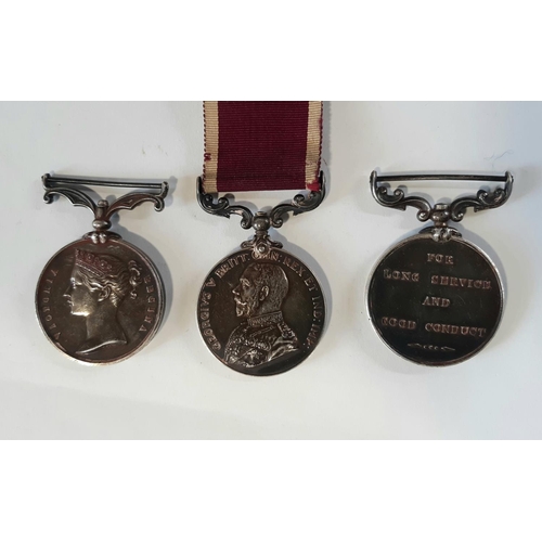 466 - Indian Mutiny medals to include 1857-58 awarded to Joseph Trollope 80th Regt, An Arm Long Service an... 