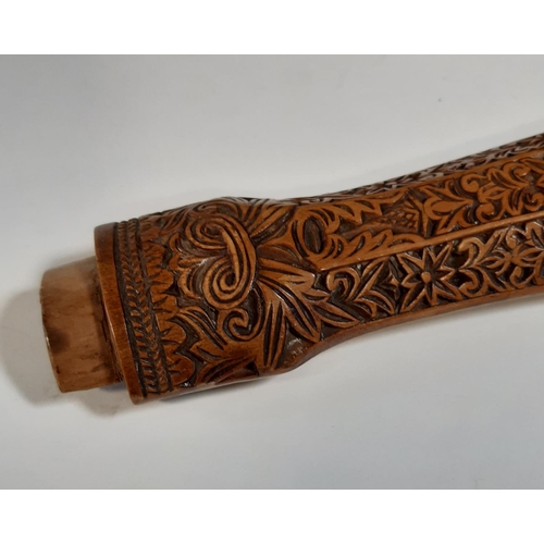 458 - 19th century dagger handle and sheath (lacks blade) with geometric carved detail