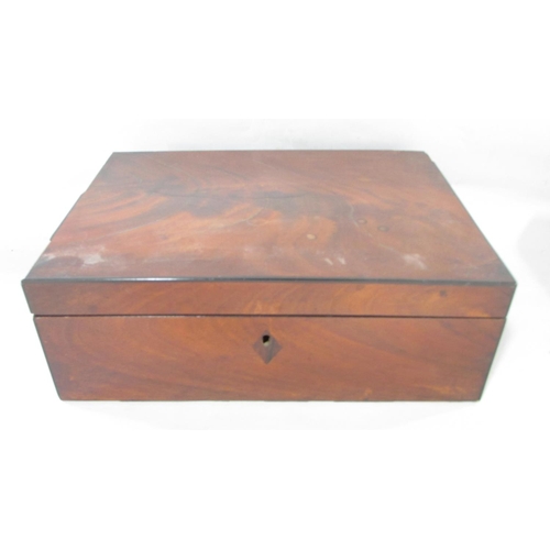 624 - An Edwardian oak desk top stationery box with a fitted interior, together with two mahogany boxes.