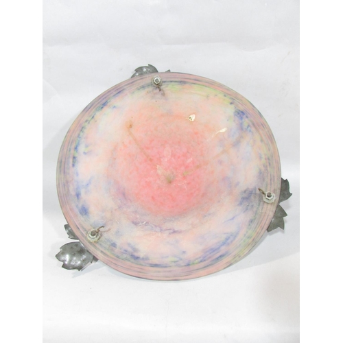 630 - A early 20th century style French glass ceiling light, with a frosted pink sand mottled blue domed s... 