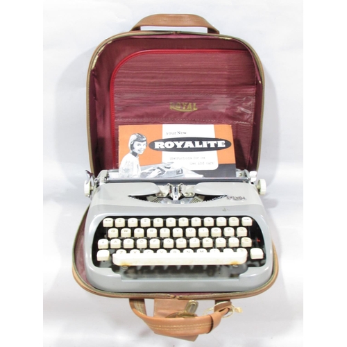 632 - A Royalite portable typewriter circa 1960’s, made by Royal, in its original case and with instructio... 