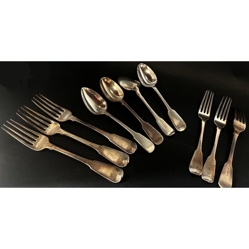 234 - A selection of mainly Scottish 19th century silver flatware, hallmarked Glasgow, nine forks and six ... 