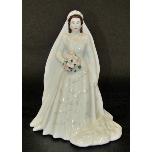 104 - Ceramic figures, mostly Royal Doulton: Princess Elizabeth on her wedding day, Bride, Coming of Age, ... 