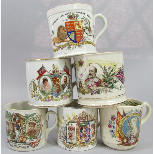 152 - Miscellaneous collection of 19th century and later jugs to include a Doulton Jack with script, Staff... 