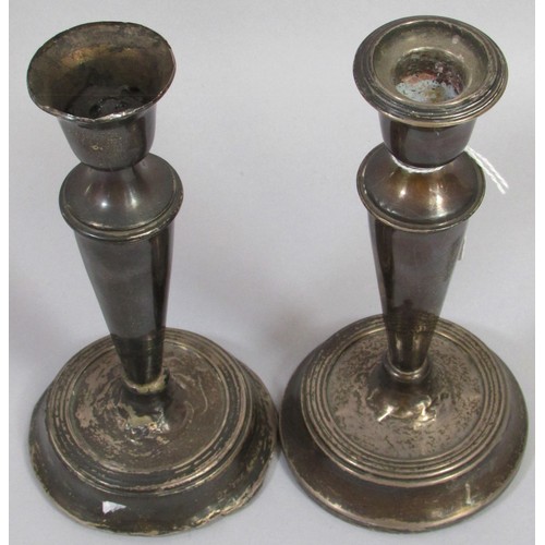 239 - A pair of silver candlesticks (af) and a selection of silver flatware, 12 ozs approximately