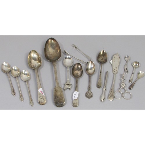 239 - A pair of silver candlesticks (af) and a selection of silver flatware, 12 ozs approximately