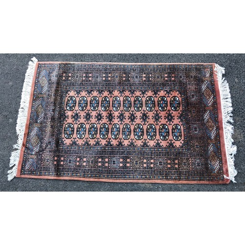 1571 - Pakistani Bokhara rug, with traditional design on an earth brown ground with black and blue details,... 