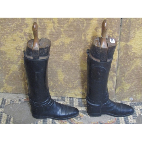 1314 - A pair of vintage black leather riding boots stamped to interior Bartley and sons London (complete w... 