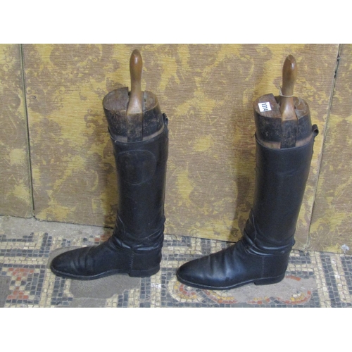 1314 - A pair of vintage black leather riding boots stamped to interior Bartley and sons London (complete w... 