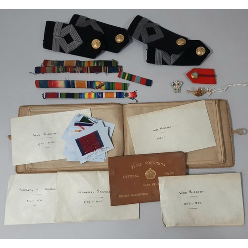 484 - A wallet containing war ribbons English and foreign from 1790 to around 1905, a Peace Congress offic... 