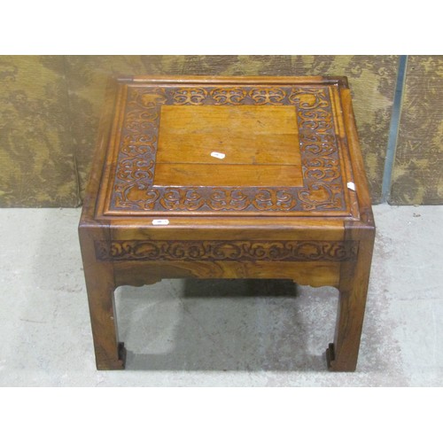 1147 - A continental oak commode of  three long drawers with shaped apron and swept forelegs, 82 cm high x ... 