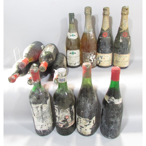 542A - Eight bottles of vintage red wine, indistinguishable distressed labels, one bottle of 1985 Bouchard ... 