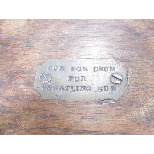 645A - A mahogany square box bearing a brass plaque “Box for Drum for -45 Gatling Gun” but contains over fi... 