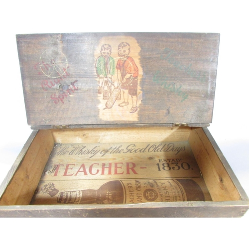 647A - A Teacher Whisky wooden crate for two bottle, circa 1900’s, a miniature wooden rocking chair, and a ... 