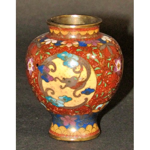 69 - Collection of cloisonné vases; two pairs and a single (5)