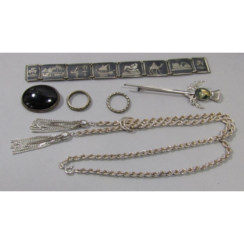 441 - Mixed costume jewellery and watches, including an Italian rope twist chain necklace, a Masonic silve... 