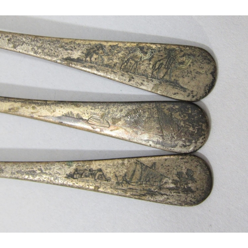 450 - Set of six silver coffee spoons, maker Turner & Simpson Ltd, Birmingham 1957, together with Eastern ... 