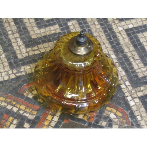 1100 - Trio enamel light shades and amber glass pair