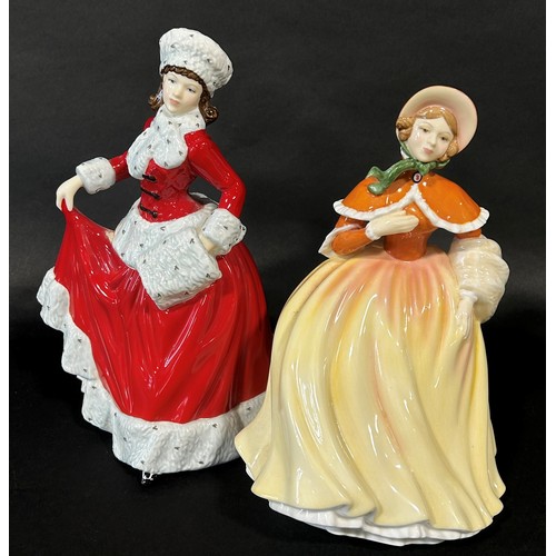 90 - Six Royal Doulton figures to include Autumn, Winter, Spring, Summer & Elegance together with a Wedge... 