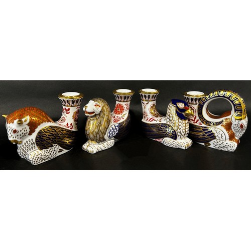 101 - Four Royal Crown Derby figural candlesticks (4) together with two Royal Worcester ceramic kittens, S... 