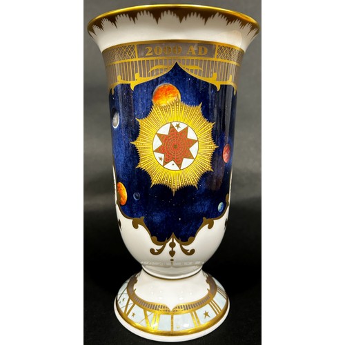 78 - A Royal Worcester trumpet shaped vase, commemorating the Year 2000 millennium with, original box