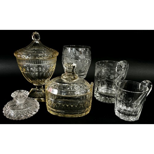 126 - Mixed 19th / 20th century glass to include a Georgian rummer, a hop engraved beer tankard, a pair of... 