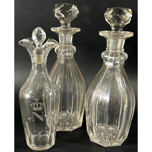 135 - A mid 19th century Napoleon III lead crystal decanter, bearing a Crown & N monogram, with a stopper,... 