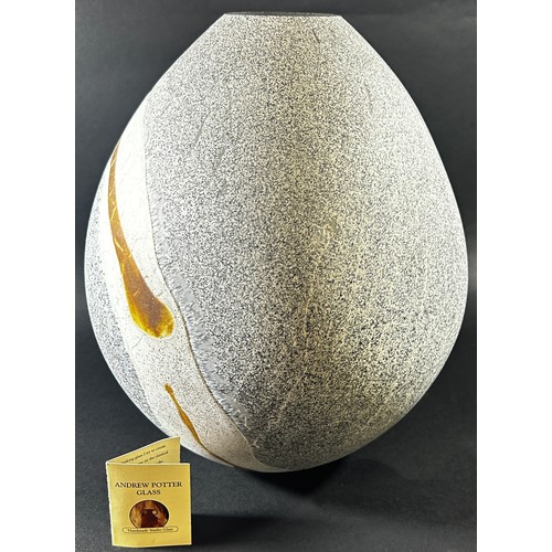 141 - An Andrew Potter Studio glass vase from the “Avebury Stone Collection”, 27.5cm high, with a biograph... 