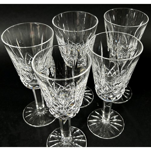 145 - A mixed selection of cut glass table ware including, Brandy glasses, wines, rounded tumblers, three ... 