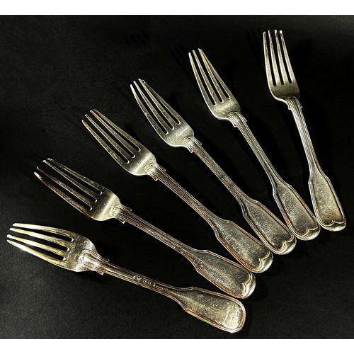 186 - Six Victorian dinner forks and six matching side forks, London 1850, maker Elizabeth Eaton, 32.6oz a... 