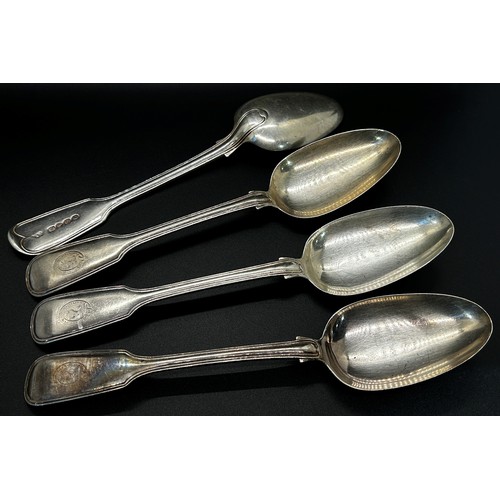 189 - Four Victorian silver serving spoons and five dessert spoons, all London c.1850, maker Elizabeth Eat... 