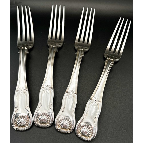 198 - Four silver shell patterned dinner forks, London 1818, makers Thomas Wallis II and Johnathan Hayne, ... 