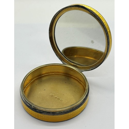 208 - Silver compact, yellow guilloche enamel, gilt interior, maker 'G.S' 1927