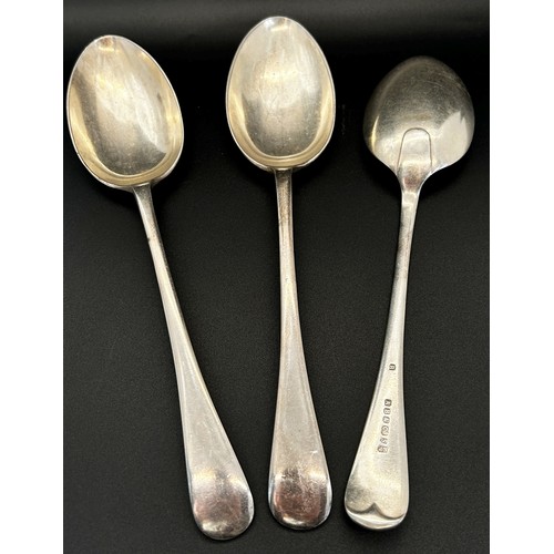 209 - Three silver serving spoons and two dessert spoons, hallmarked T & Q respectively, Sheffield 1911, 1... 