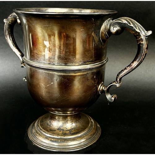 164 - A silver George II twin handled trophy bearing a hallmark for London, Richard Gurney & Thomas Cooke,... 