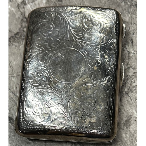 163 - A Chinese export silver capped walking cane, a silver cigarette case, three silver capped glass bott... 