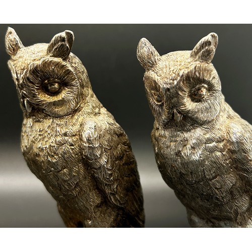 162 - A pair of silver owls, London 925 1999, maker B S E Products, 8cm high, 12oz approx