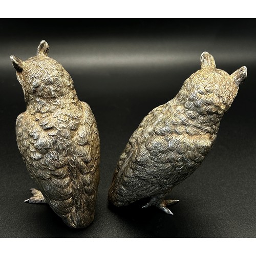 162 - A pair of silver owls, London 925 1999, maker B S E Products, 8cm high, 12oz approx