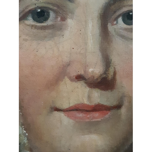 654 - British School, 19th Century - Half portrait of Miss B.I. Bell, unsigned, oil on canvas, inscribed w... 