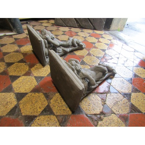 1062 - A pair of cast composition stone corbels with mermaid and merman detail, 52 cm high x 31 cm wide