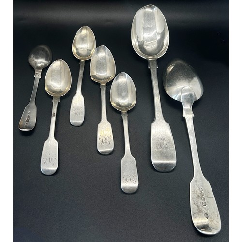 205 - A varied selection of 19th century spoons and a single fork 15.5 oz approx