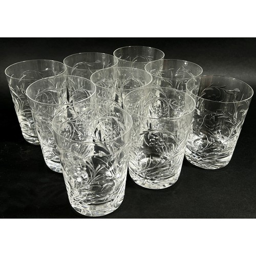 138 - Six cut glass wine glasses with facetted cut stems, together with further wine glasses , Hock glasse... 