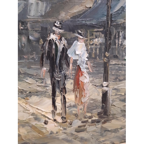 679 - Burnett (20th Century) - Parisian street scene, signed lower left, oil on board, 60 x 90 cm (excludi... 