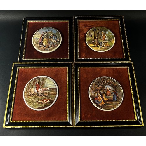 69 - Four 19th century framed pot lids including The Master of the Hounds, together with a collection of ... 