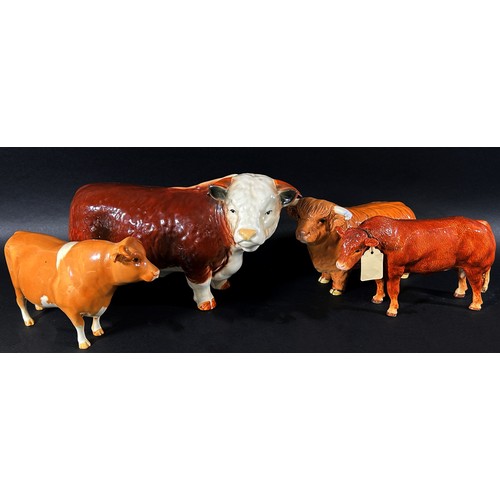 67 - A collection of Beswick and other figures to include a Jersey bull, an Ayrshire bull, border Fine Ar... 