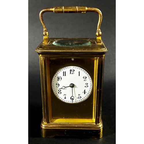 445 - A 19th century French carriage clock with enamelled dial and eight day striking movement, currently ... 